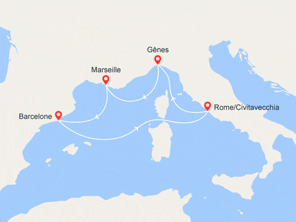 itinéraire croisière Méditerranée : Espagne et Italie