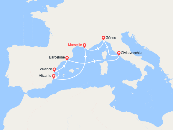 itinéraire croisière Méditerranée Occidentale : Espagne et Italie