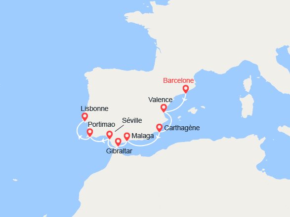 itinéraire croisière Méditerranée : Espagne et Portugal