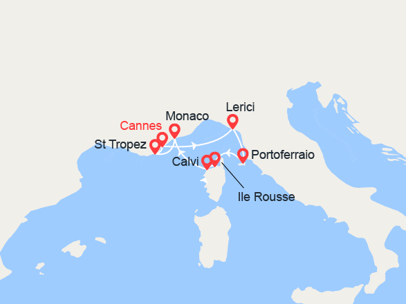 itinéraire croisière Méditerranée : Essais Grand Prix de Monaco : italie, Corse, Monaco, St Tropez