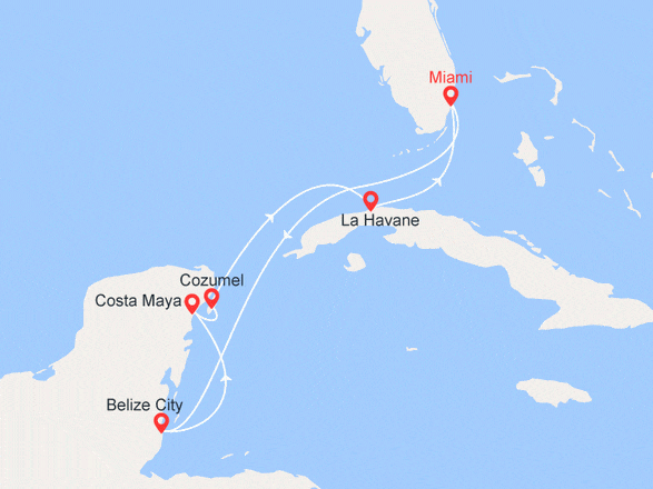 itinéraire croisière Cuba - Cuba : Etats-Unis, Belize, Mexique, Cuba