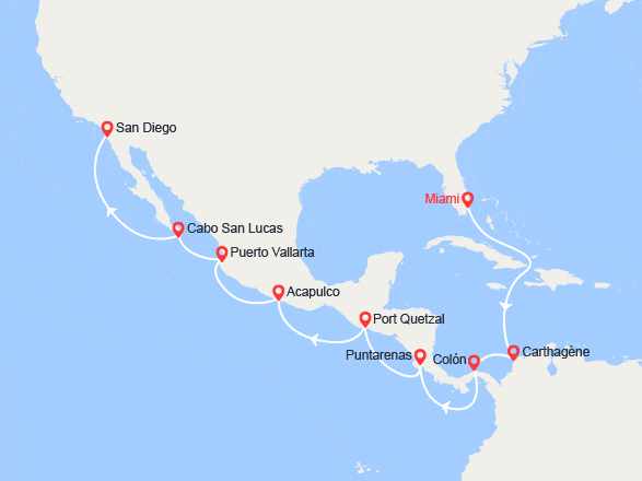 itin&eacute;raire croisi&egrave;re Canal de Panama : États-Unis, Colombie, Panama, Costa Rica, Guatemala, Mexique 