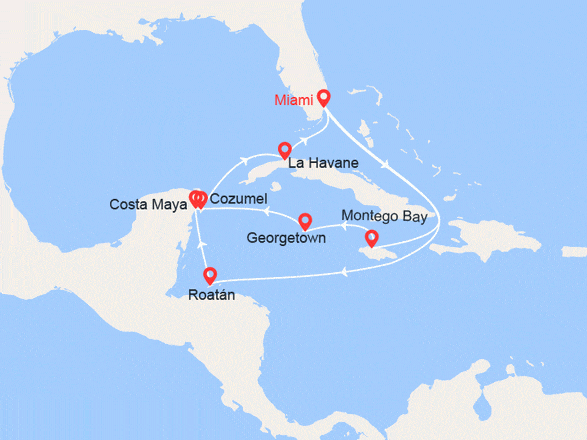 itinéraire croisière Cuba - Cuba : Etats-Unis, Honduras, Mexique, Cuba, Jamaïque, Iles Cayman