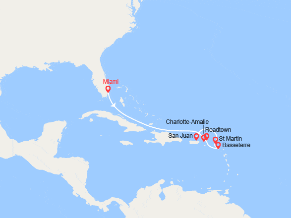 itinéraire croisière Caraïbes et Antilles : États-Unis, îles Vierges, St Christophe et Niévès, Porto Rico