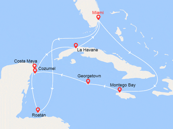itinéraire croisière Cuba - Cuba : Etats-Unis, Jamaïque, Iles Cayman, Mexique, Cuba, Honduras