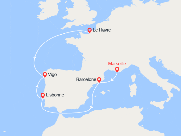 itinéraire croisière Méditerranée : EXCLU ! France, Espagne, Portugal