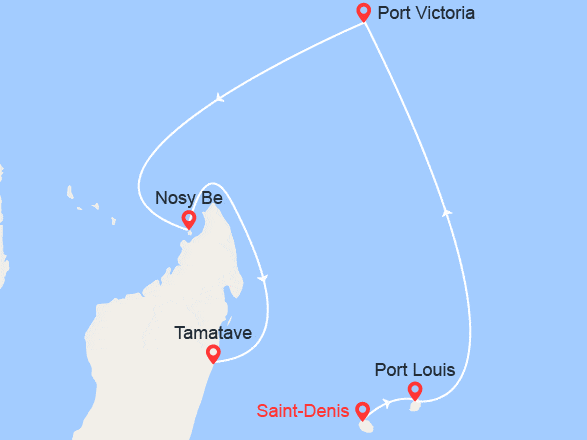 itinéraire croisière Océan Indien : Exclue ! Mille nuances de bleu : Île Maurice, Seychelles, Madagascar et La Réunion