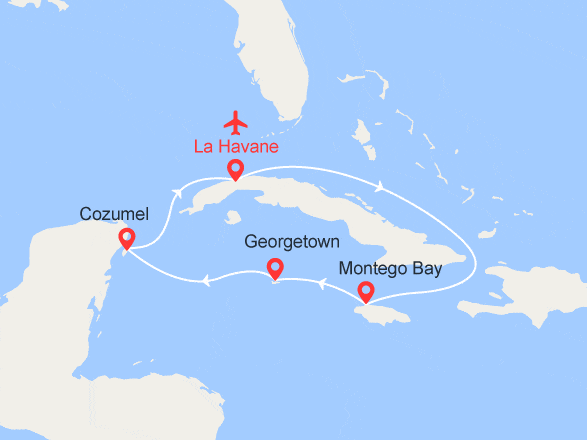 itinéraire croisière Cuba : EXCLUSIVITÉ ! BOISSONS OFFERTES : Cuba, Jamaïque, Iles Caïmans, Mexique - Vols inclus