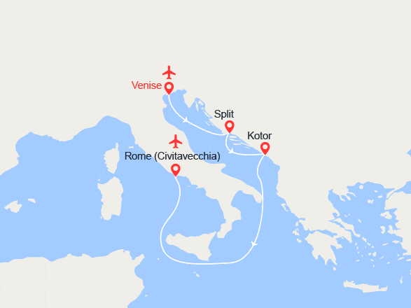 itinéraire croisière Croatie/Adriatique : EXCLUSIVITÉ : Escapade en Méditerranée + Vols + Hôtels