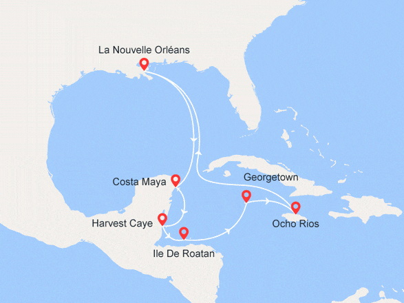 itinéraire croisière Caraïbes et Antilles : EXCLUSIVITÉ ! Mexique, Jamaïque, Honduras, Belize - Vols et Hôtel inclus