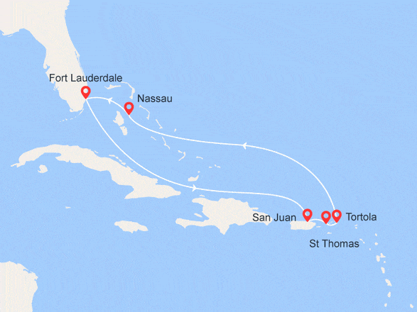 itinéraire croisière Caraïbes et Antilles : EXCLUSIVITÉ : Porto Rico, St Thomas, Tortola, Bahamas