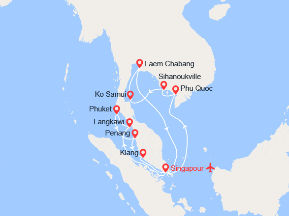 itinéraire croisière Asie : EXCLUSIVITÉ ! Singapour, Malaisie, Thaïlande, Cambodge, Vietnam