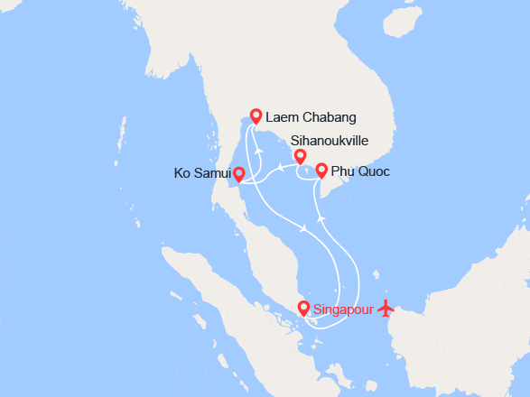 itinéraire croisière Asie : EXCLUSIVITÉ ! Singapour, Thaïlande, Cambodge, Vietnam