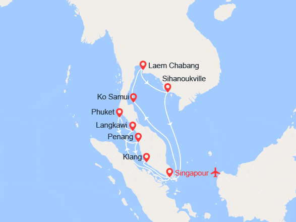 itinéraire croisière Asie : EXCLUSIVITÉ ! Singapour, Thaïlande, Malaisie