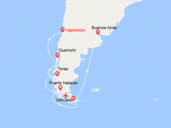 itinéraire croisière Amérique du Sud : EXPÉDITION : Aventure en Patagonie (Vol domestique retour inclus)
