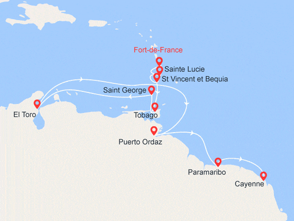 itinéraire croisière Caraïbes et Antilles : EXPÉDITION : Caraïbes et Orénoque