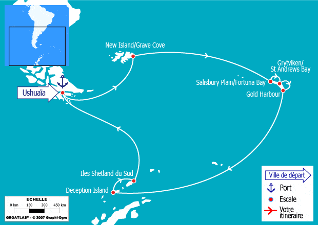 itinéraire croisière Groenland - Arctique - Antarctique : EXPÉDITION : Noël en Antarctique - Vols domestiques inclus - Vols inclus