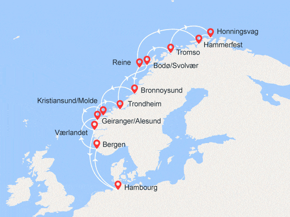 itinéraire croisière Fjords : Exploration des Fjords et du Cap Nord
