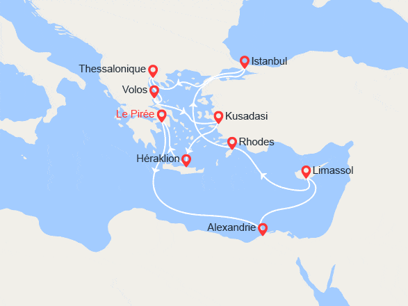 itin&eacute;raire croisi&egrave;re Méditerranée Orientale : Exploration des trois continents 