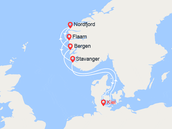 itinéraire croisière Fjords : Fjords: Bergen, Nordfjordeid, Maloy, Stavanger