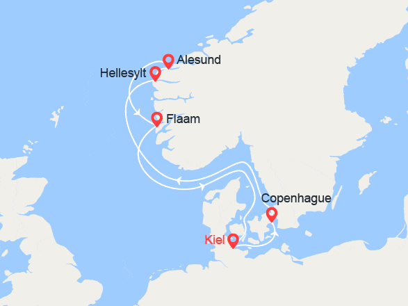 itinéraire croisière Fjords : Fjords: Hellesylt, Alesund, Flam