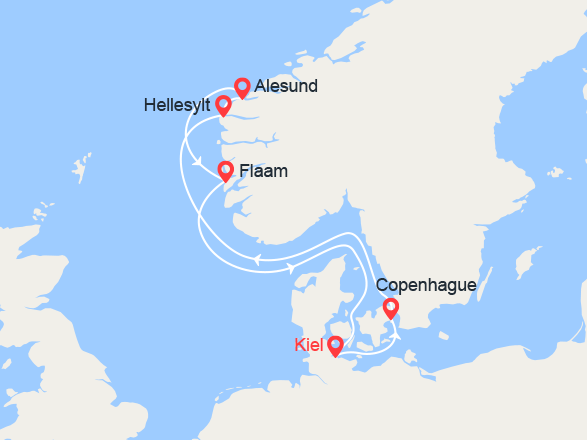 itinéraire croisière Fjords - Fjords : Fjords: Hellesylt, Alesund, Flam 