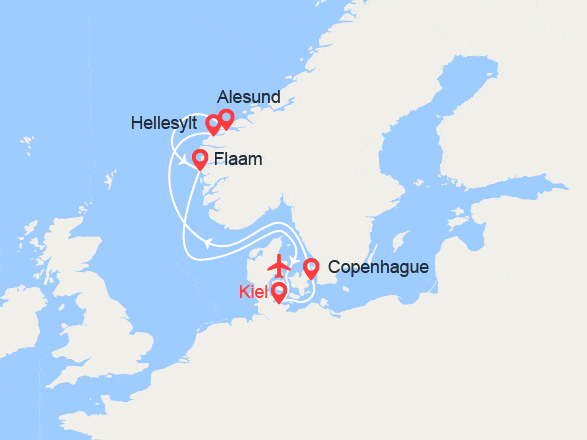 itinéraire croisière Fjords : Fjords: Hellesylt, Alesund, Flam II Vols Inclus