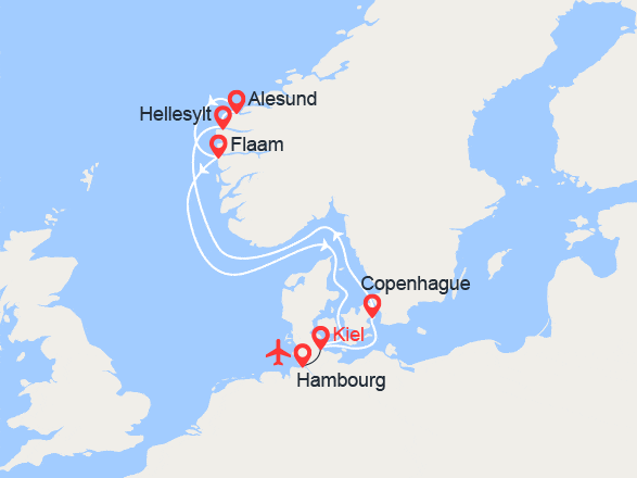 itinéraire croisière Fjords : Fjords: Hellesylt, Geiranger, Alesund... | Vols inclus