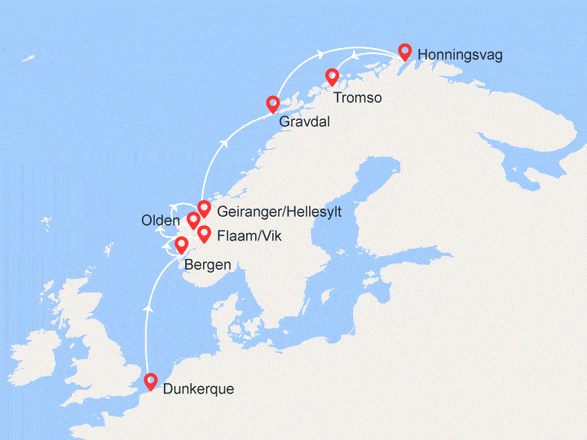 itinéraire croisière Fjords : Fjords, îles Lofoten et Cap Nord