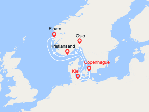 itinéraire croisière Fjords - Fjords : Fjords: Oslo, Kristiansand, Flaam...