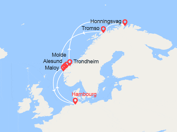 itinéraire croisière Fjords : Fjords de la Norvège & Cap Nord