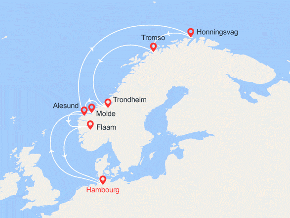 itinéraire croisière Fjords : Fjords de la Norvège & Cap Nord