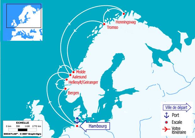 itinéraire croisière Fjords - Fjords : Fjords de la Norvège & le Cap Nord