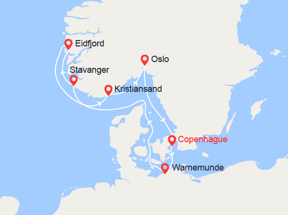 itinéraire croisière Fjords : Fjords de la Norvège: Stavanger, Eidfjord, Kristiansand, Oslo...