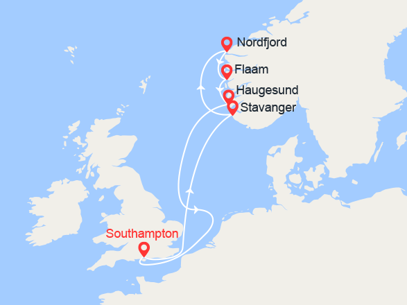 itinéraire croisière Fjords - Fjords : Fjords de la Norvège: Stavanger, Nordfjordeid, Flåm... 