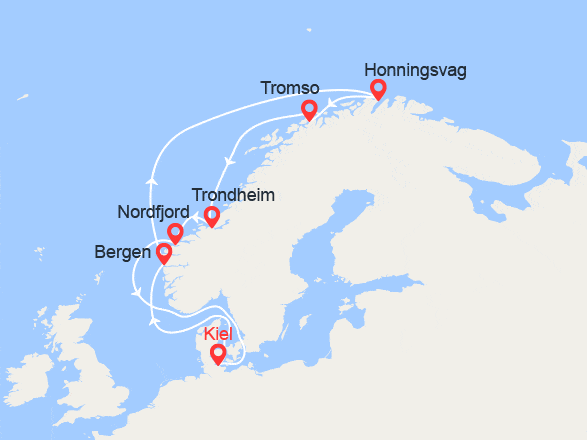 itinéraire croisière Fjords : Fjords de la Norvège et Cap Nord