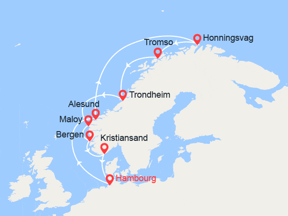 itinéraire croisière Fjords : Fjords de la Norvège et Cap Nord