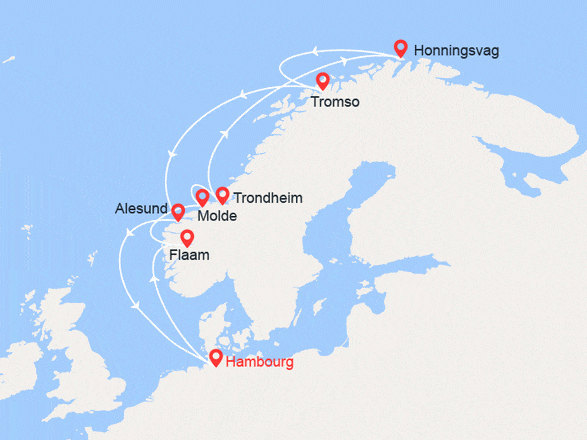 itinéraire croisière Fjords : Fjords de la Norvège et Cap Nord (1)