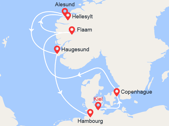 itinéraire croisière Fjords : Fjords de Norvège : de Kiel à Hambourg