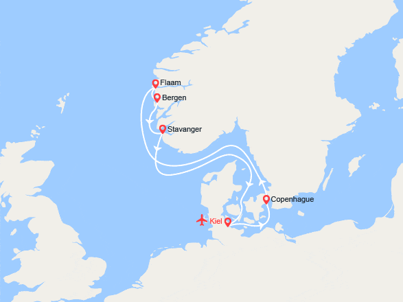 itinéraire croisière Fjords : Fjords de Norvège : Flam, Bergen, Stavanger - Vols inclus