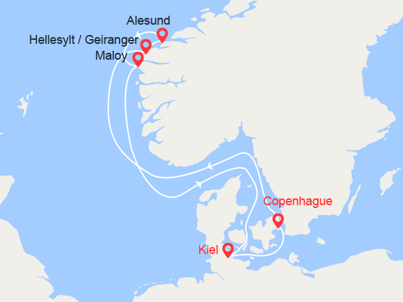 itinéraire croisière Fjords - Fjords : Fjords de Norvège : Geiranger, Maloy, Alesund 