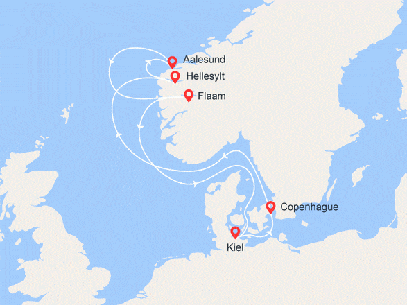 itinéraire croisière Fjords : Fjords de Norvège : Hellesylt, Alesund, Flam : - 50% sur le 2e passager et boissons offertes (1)