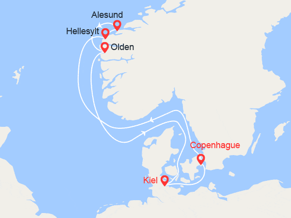 itinéraire croisière Fjords : Fjords de Norvège : Hellesylt, Alesund, Olden