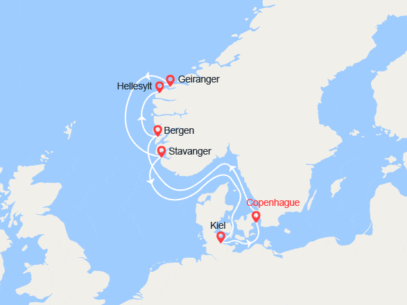 itinéraire croisière Fjords : Fjords de Norvège: Bergen, Geiranger, Stavanger