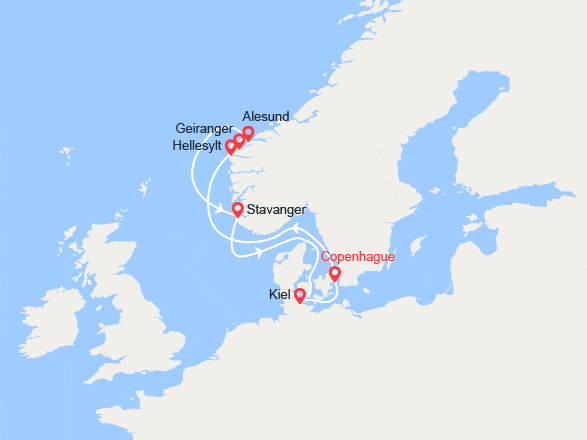 itinéraire croisière Fjords : Fjords de Norvège: Geiranger, Alesund, Stavanger