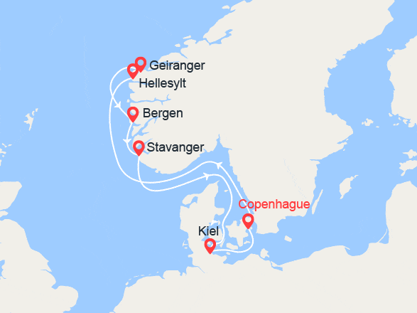 itinéraire croisière Fjords : Fjords de Norvège: Hellesylt, Geiranger, Bergen, Stavanger