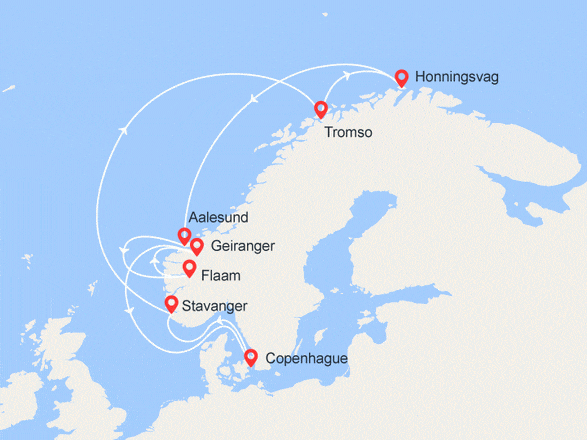 itinéraire croisière Fjords : Fjords de Norvège et Cap Nord