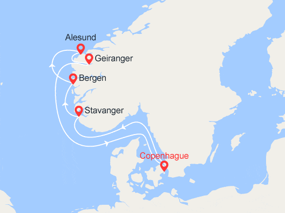 itinéraire croisière Europe du Nord - Fjords : Fjords mystérieux : Stavanger, Bergen, Alesund et Geiranger