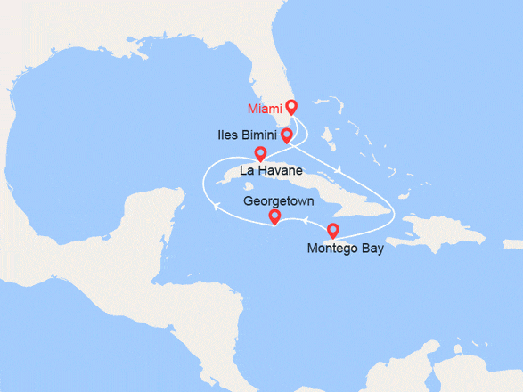 itinéraire croisière Cuba : Floride, Bahamas, Jamaïque, Iles Cayman, Cuba