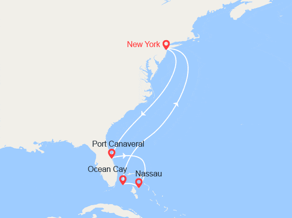 itinéraire croisière Caraïbes et Antilles : Floride, Bahamas au départ de New York